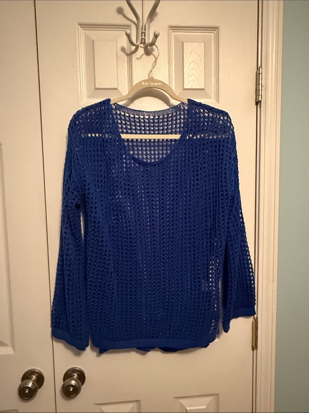 Blue Crochet Knit Scoop Neck Sweater - Women's Cover Up NWoT S